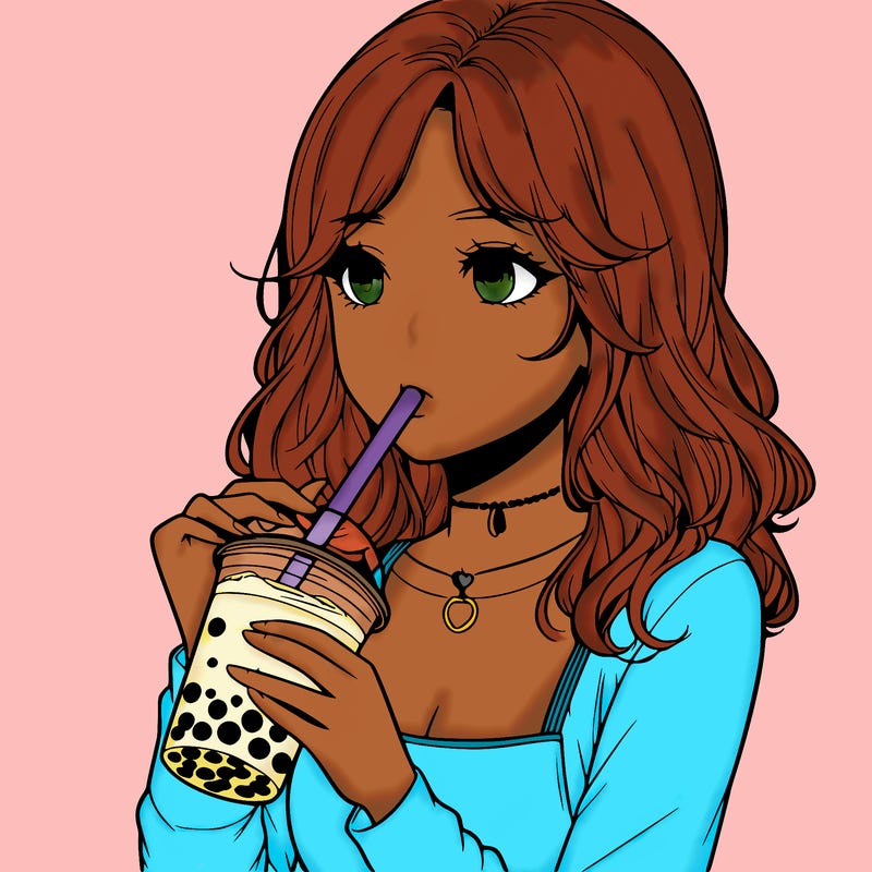 realistic girl drinking boba tea