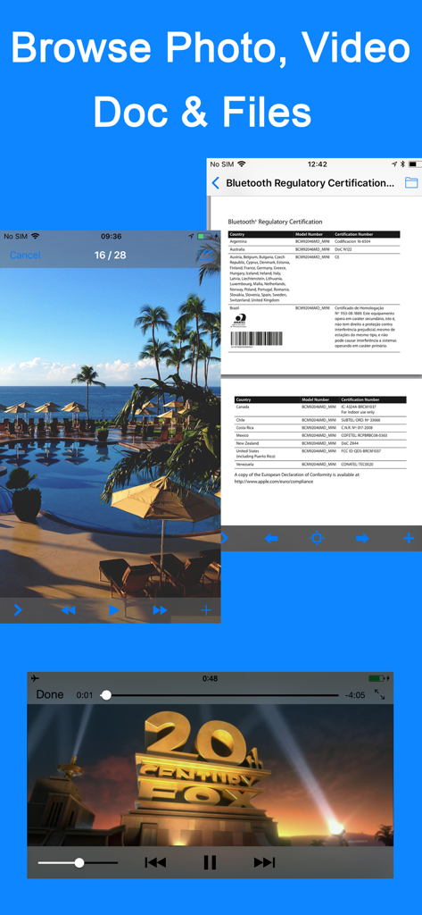 Secret Photo Vault Lock Photos - Uma interface móvel mostrando galeria de fotos privadas, visualizador de documentos seguros e recursos de player de vídeo