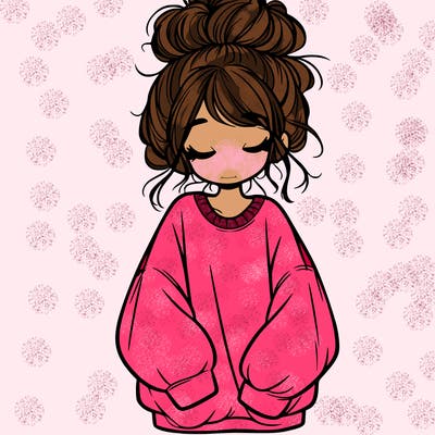 girl with baggy sweatshirt and messy bun