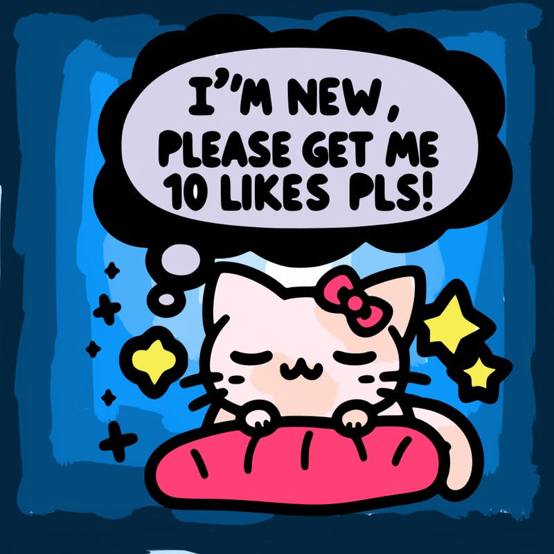 kitty taking a nap dream talking and saying "i'm new, please get me at least 10 likes pls!!"