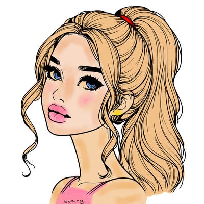 realistic girl with a ponytail on her hair and lips