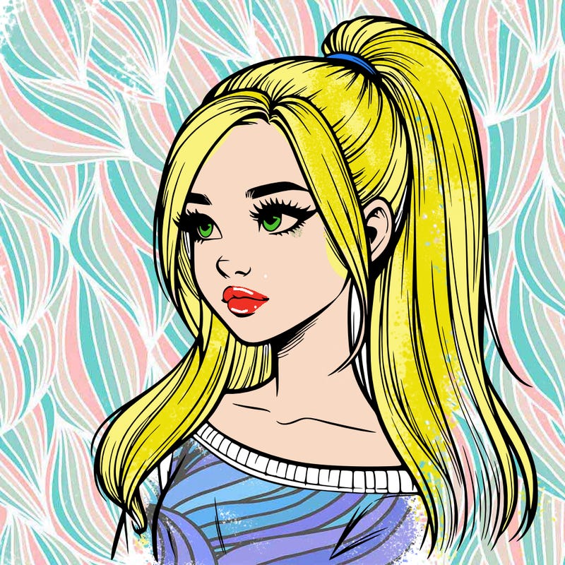 realistic girl with a high ponytail