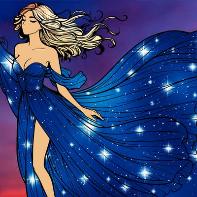 realistic woman in dress flowing the the wind