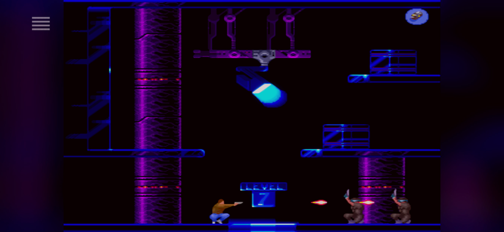 Flashback Mobile - Conrad shooting enemies in Level 7 of Flashback Mobile