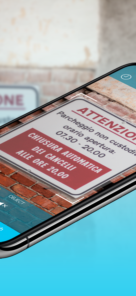 Camera Photo Translator HD - Smartphone using Camera Photo Translator HD to translate an Italian street sign on a brick wall