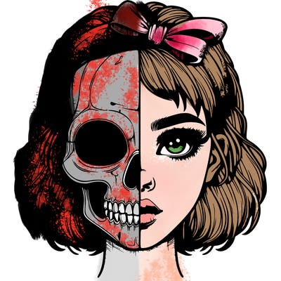 realistic girl with half skull mask