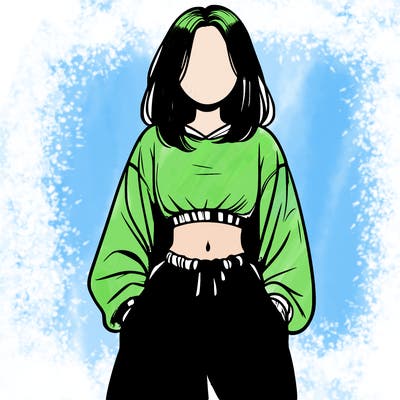 realistic girl faceless with baggy pants and a crop top