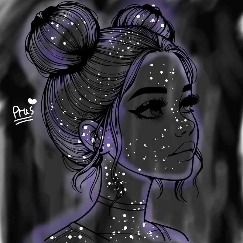 realistic girl with buns on the top of her head