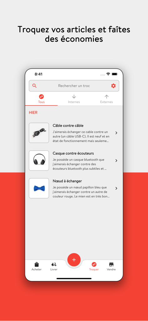 Marketo - Marketo mobile app screen showing a list of products for trade and bartering