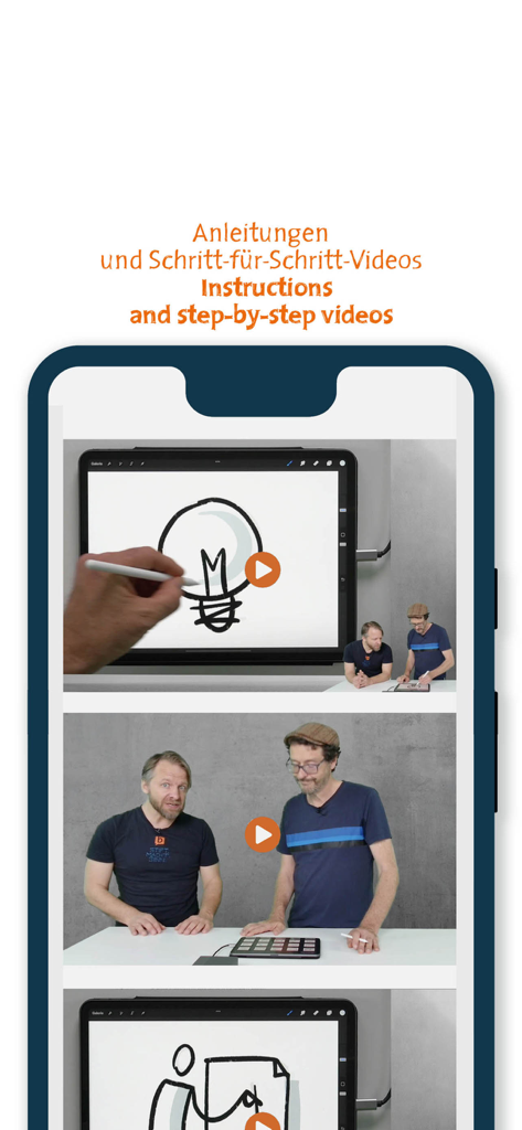 bikablo - Écran de l'application bikablo montrant des vidéos pédagogiques pour la pensée visuelle et le dessin.