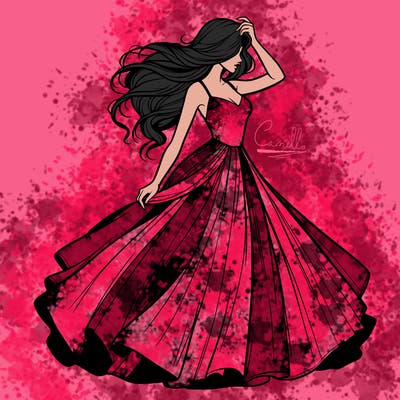 realistic woman with dress flowing in the wind