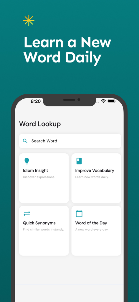 English Nepali Translator - Interface of the English Nepali Translator app showing vocabulary learning features like Word of the Day and synonyms.
