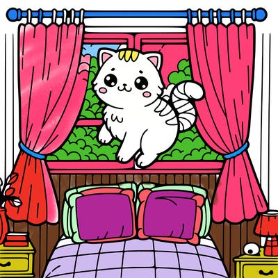 the cat on the curtains in the rooms