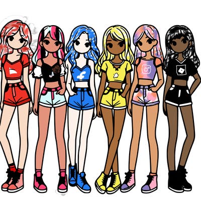 a group of girls wearing crop tops and shorts