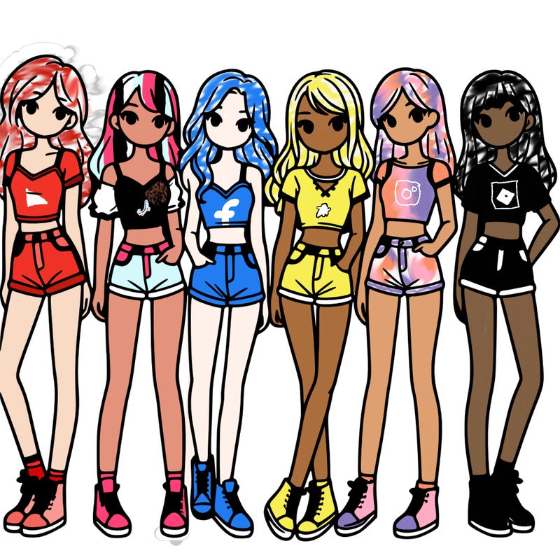 a group of girls wearing crop tops and shorts
