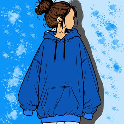 realistic girl with a oversized sweatshirt on and a bun