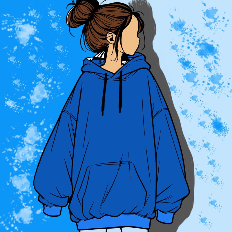 realistic girl with a oversized sweatshirt on and a bun