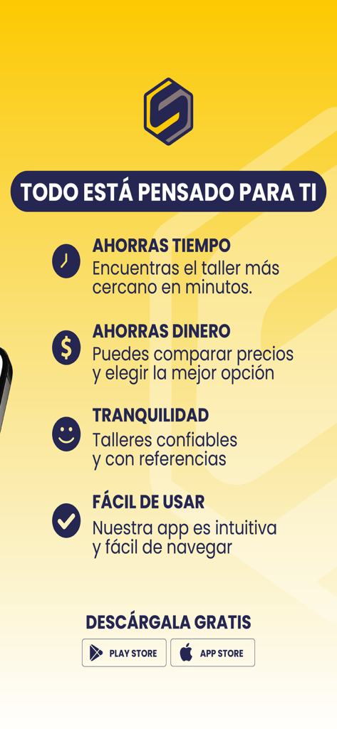 Solvers - Infografía que muestra los beneficios de la aplicación Solvers, incluyendo ahorro de tiempo y dinero y referencias de mecánicos fiables