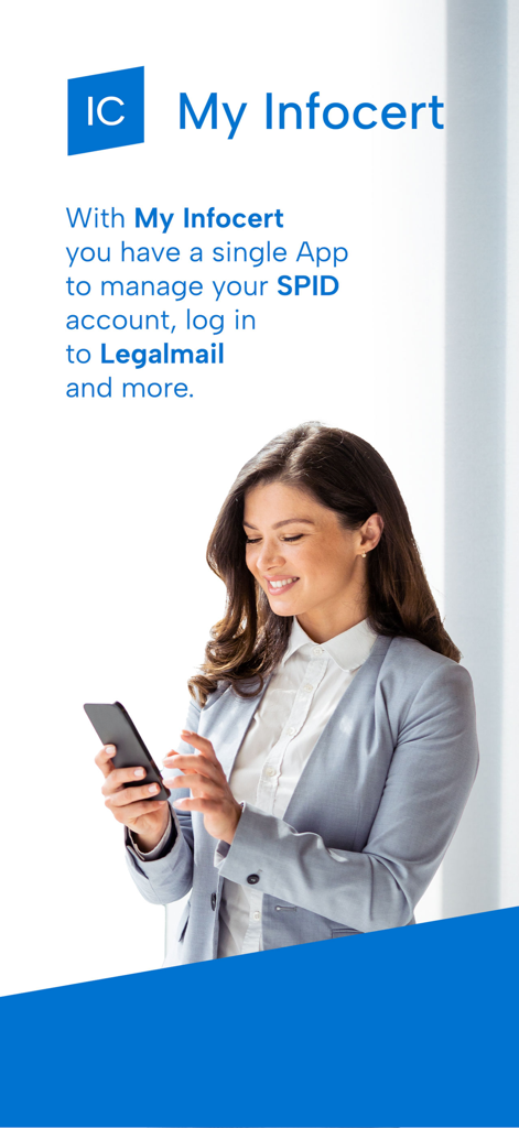 My Infocert - A professional woman using the My Infocert app for SPID account management and digital identity