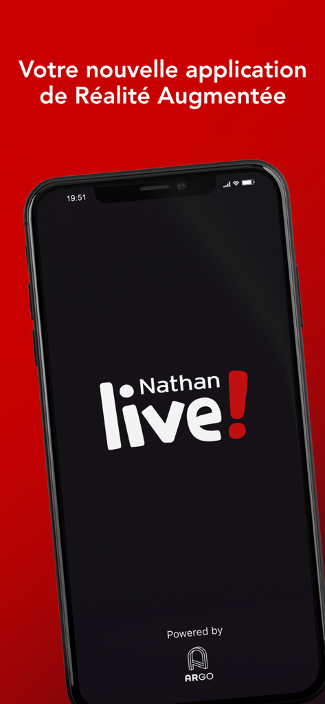 Nathan Live app splash screen on a smartphone featuring the augmented reality logo