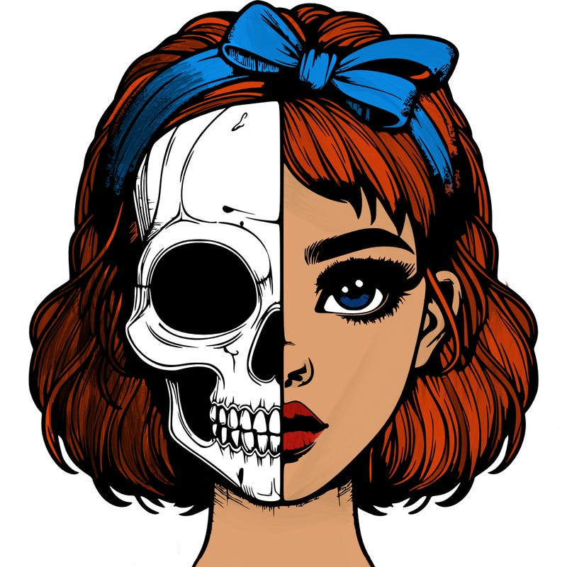 realistic girl with half skull mask
