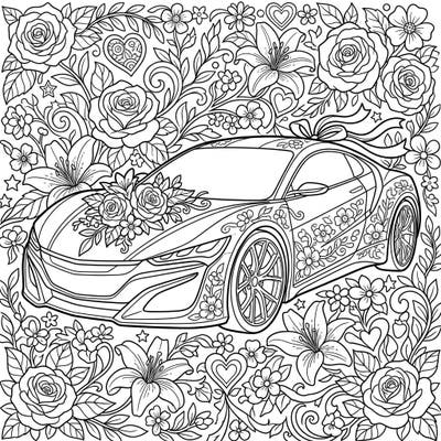 Ignite your creativity with this unique Mother's Day coloring page featuring a futuristic concept car beautifully adorned with flowers and ribbons. It's the perfect blend of sleek design and heartfelt appreciation, ready for your artistic touch.