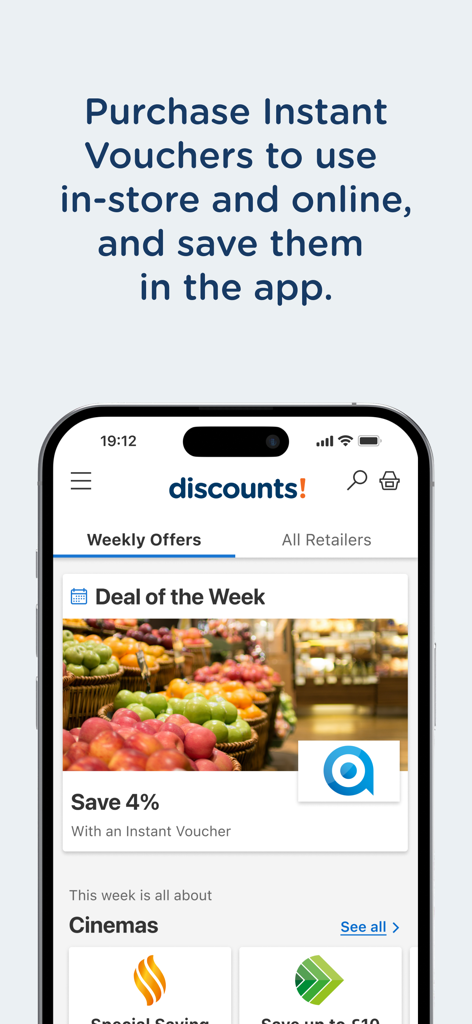SmartSpending - SmartSpending app interface showing weekly deals and instant voucher discounts
