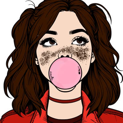 realististic girl blowing bubble -gum