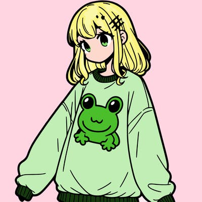 girl wearing frogging sweatshirt