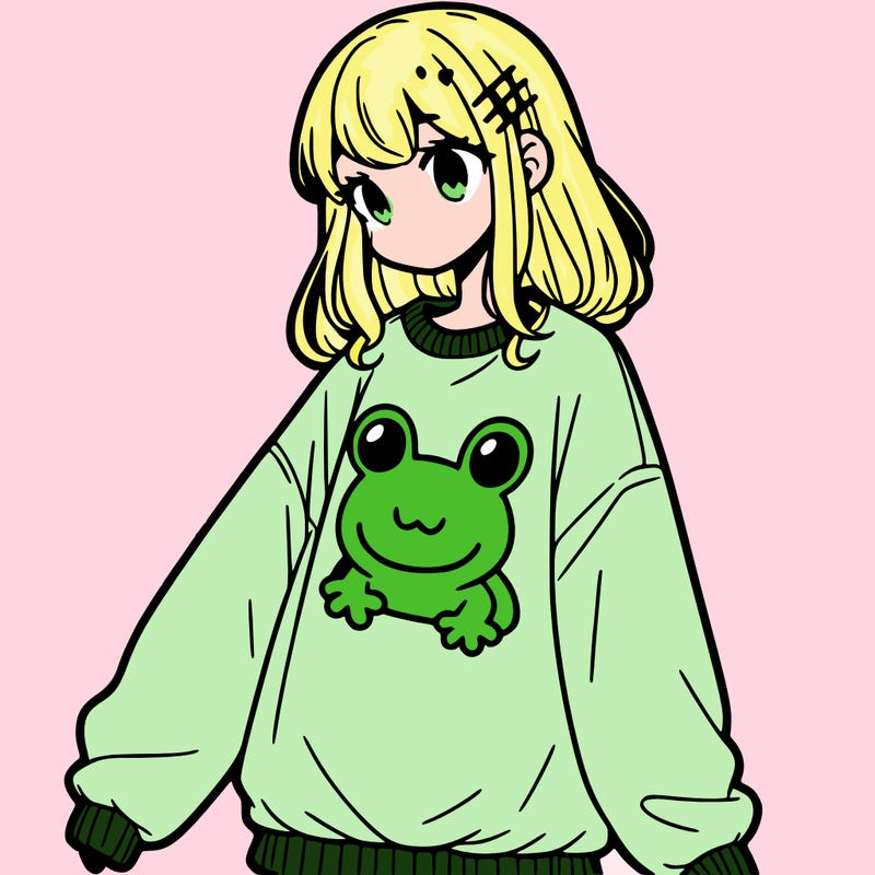 girl wearing frogging sweatshirt