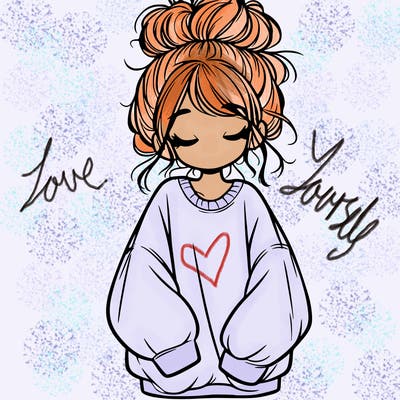 girl with baggy sweatshirt and messy bun