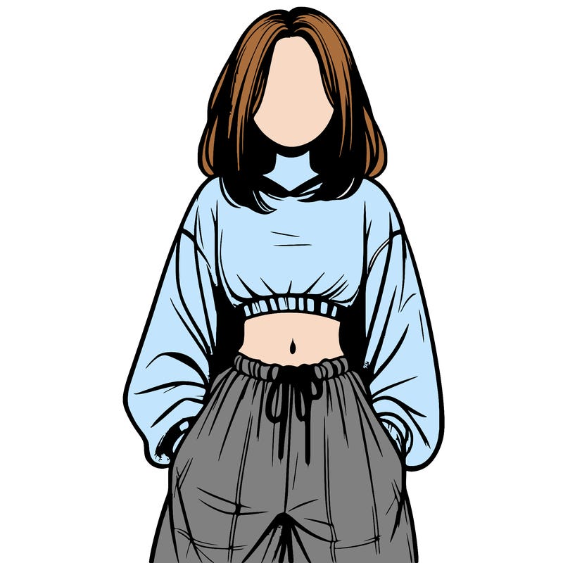 realistic girl faceless with baggy pants and a crop top