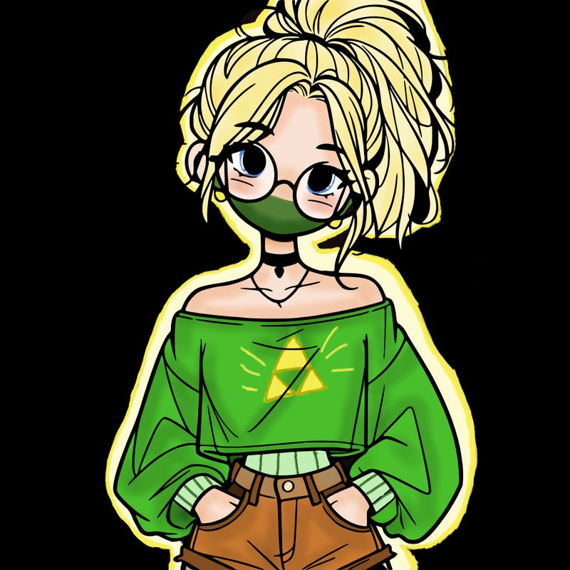 girl with a messy ponytail glasses a baggy crop top and jean shorts