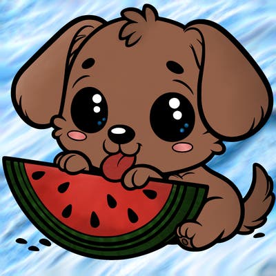 puppy eating watermelon