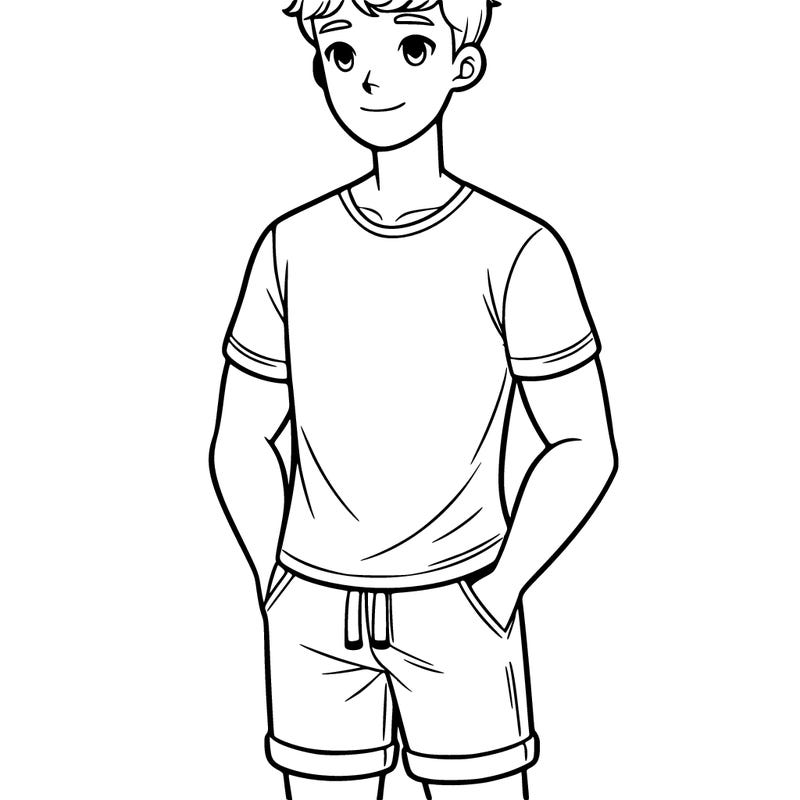 a adult boy with short hair in a t shirt and short