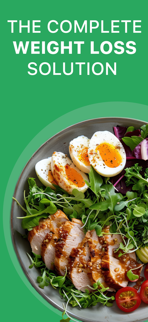 Keto Diet Tracker-Carb Counter - A healthy keto meal bowl featuring boiled eggs and grilled chicken with weight loss text