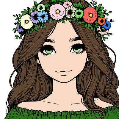 realistic girl with flowers crown