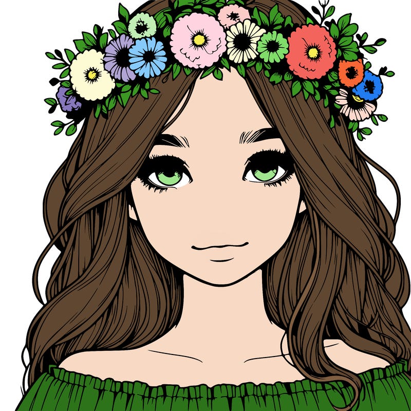 realistic girl with flowers crown