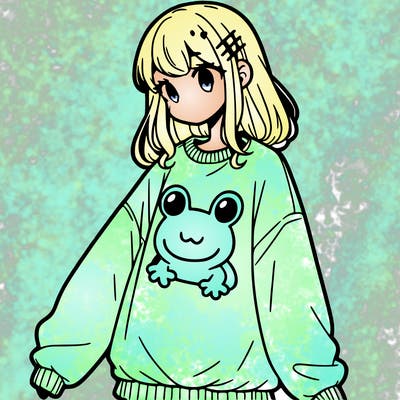 girl wearing frogging sweatshirt