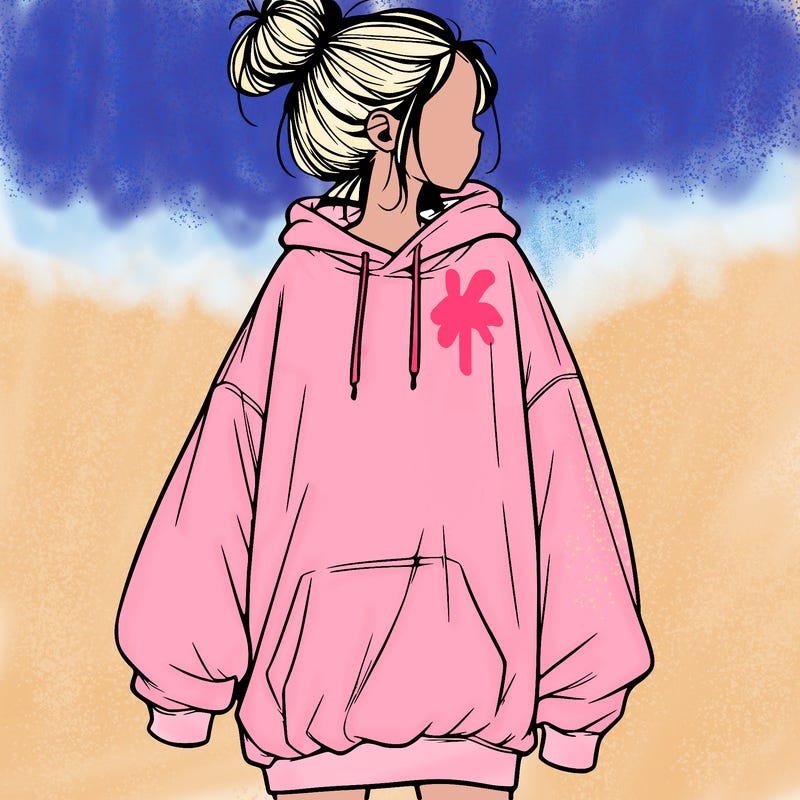 realistic girl with a oversized sweatshirt on and a bun
