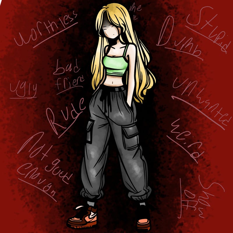 girl in baggy pants crop top and long hair