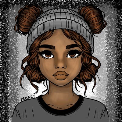 realistic girl with buns in her hair with a beanie on