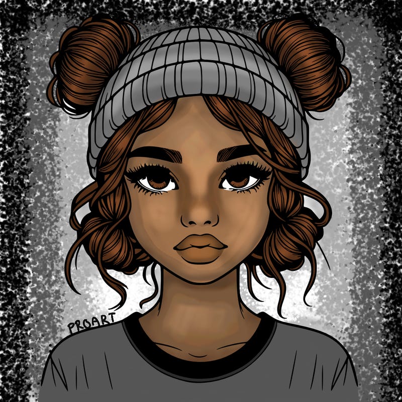 realistic girl with buns in her hair with a beanie on