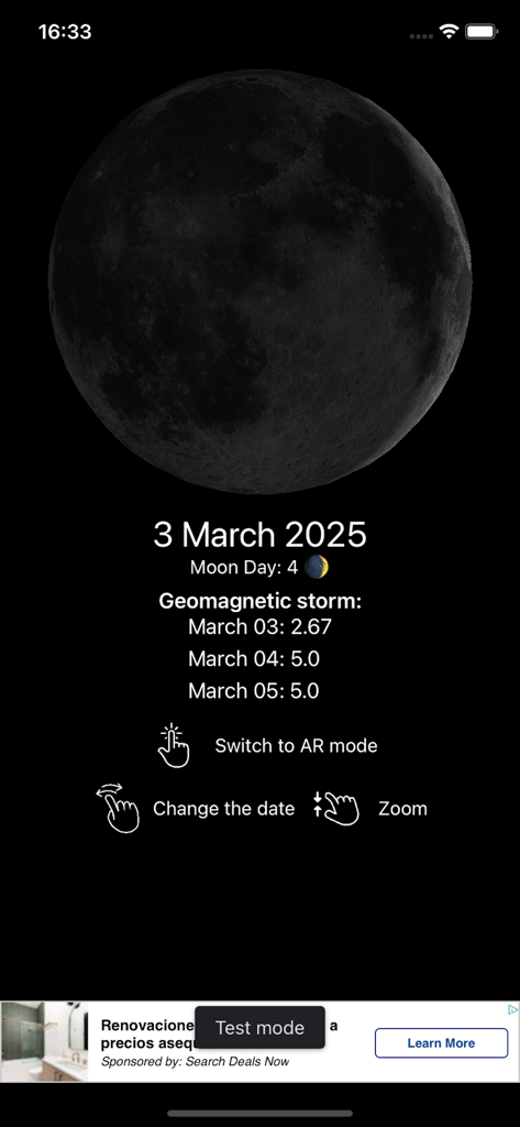 Moonlight phase - Moonlight phaseアプリが詳細な月の画像と地磁気嵐の予測を表示。