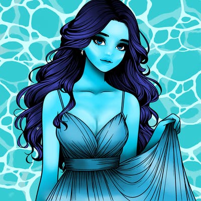 realistic girl in flowy silky prom dress