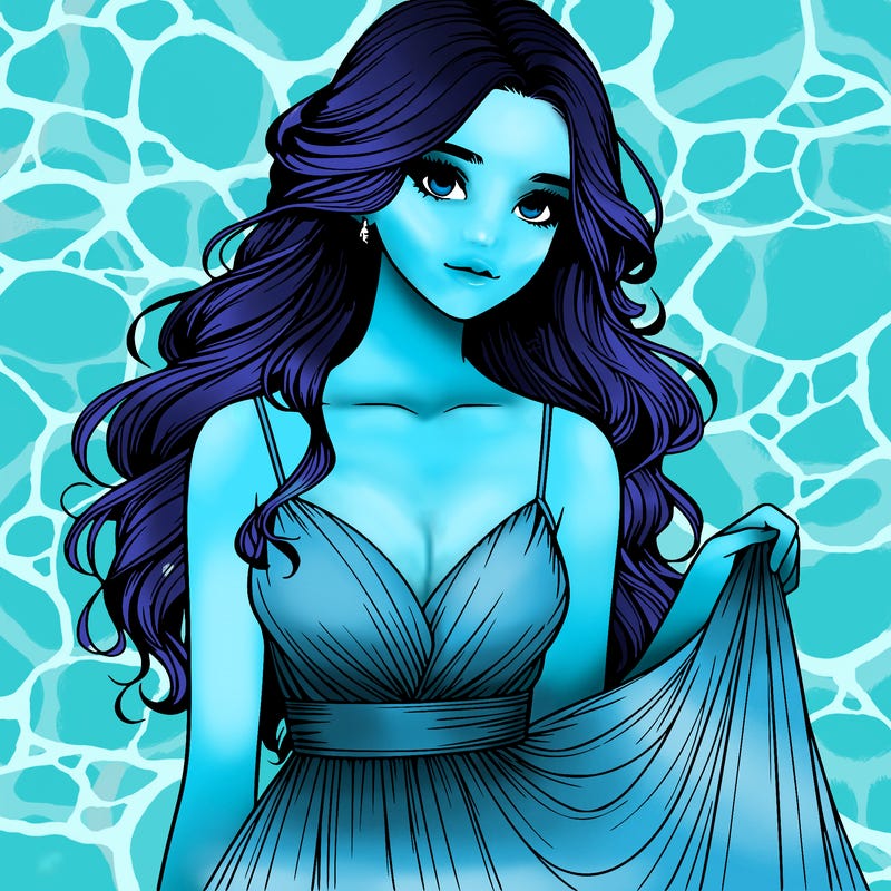 realistic girl in flowy silky prom dress