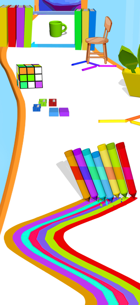 Pencil Color Run: Pen Rush 3d - Multiple colored pencils drawing a rainbow trail in a 3D runner game