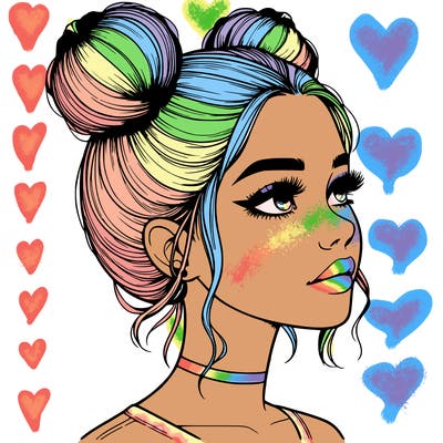 realistic girl with buns on the top of her head