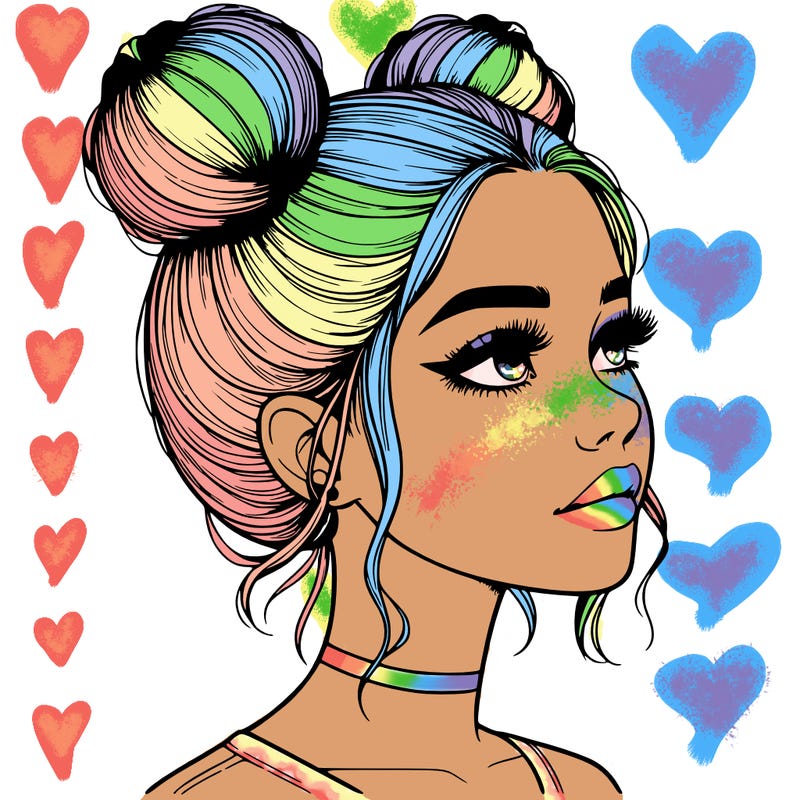 realistic girl with buns on the top of her head