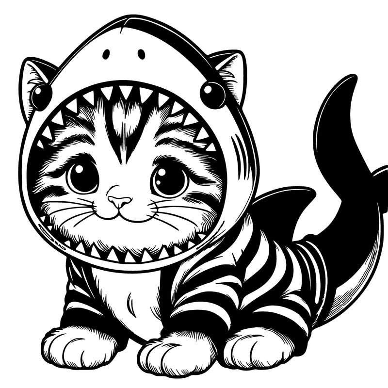 cute realistic cat in a shark costume